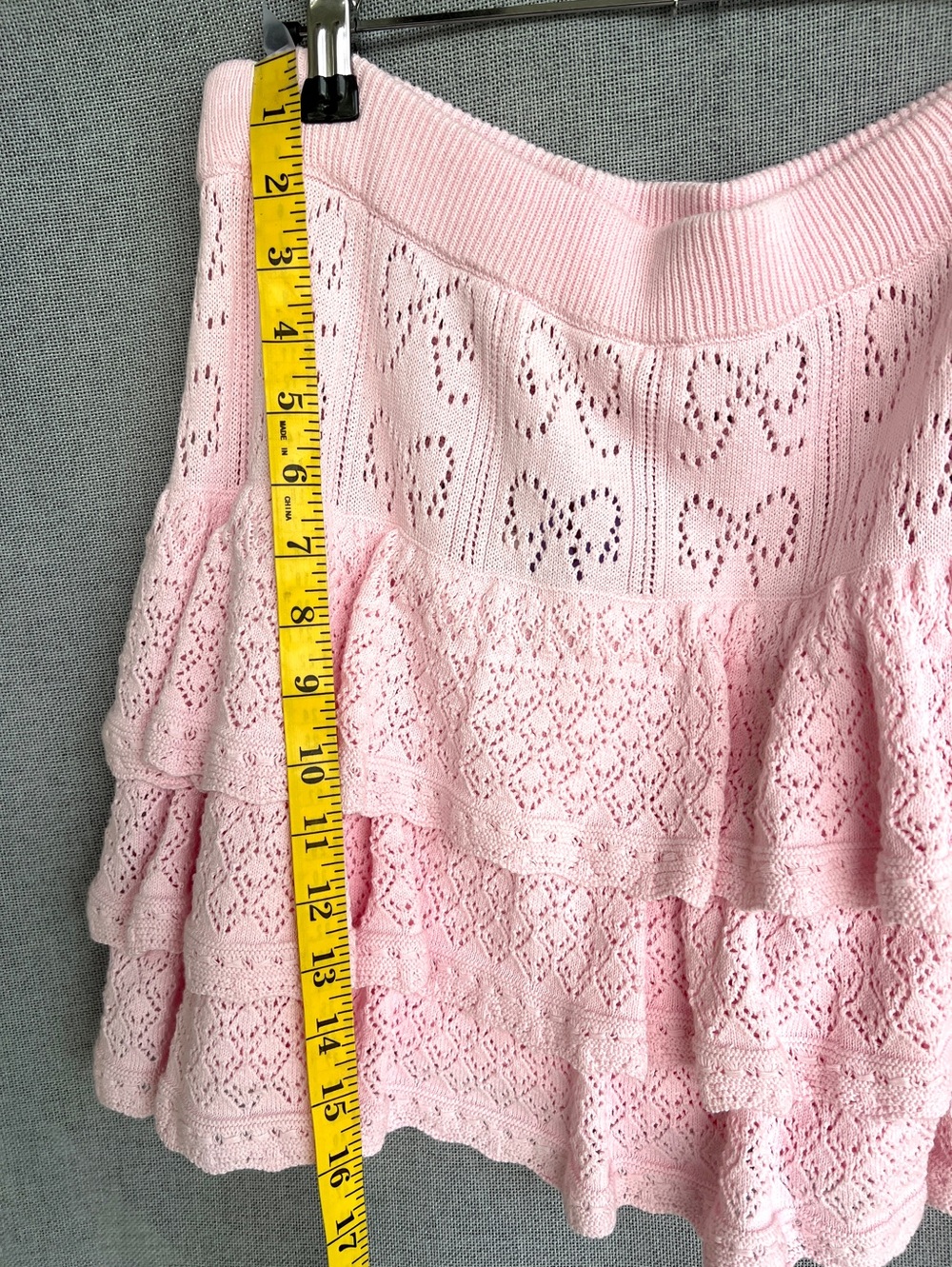 LoveShackFancy Ballerina Pink Baudin Bow Pointelle tiered knit mini skirt size L - Picture 14 of 16